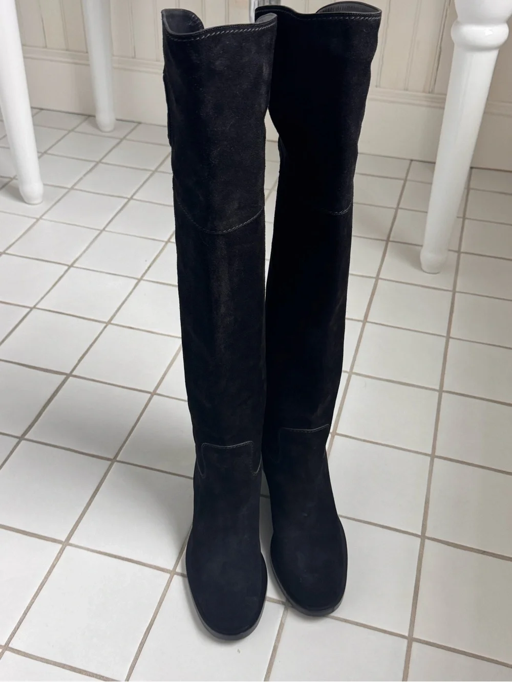 Gucci Black Suede Over-the-Knee Boots with Signature Logo